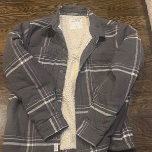 Hollister Charcoal Plaid Jacket with Sherpa Lining